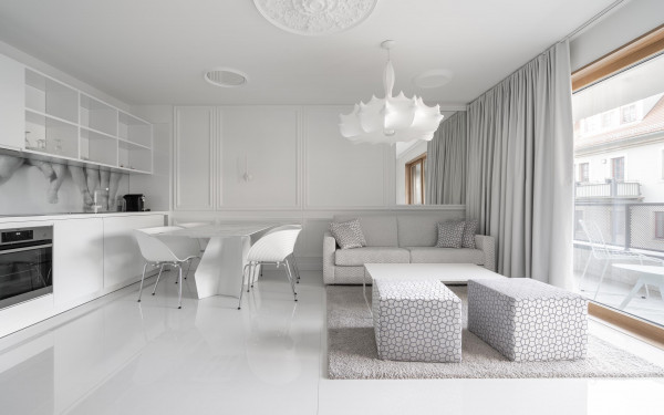 Suite Whiteout Wohnbereich - Designhotel Laurichhof Pirna